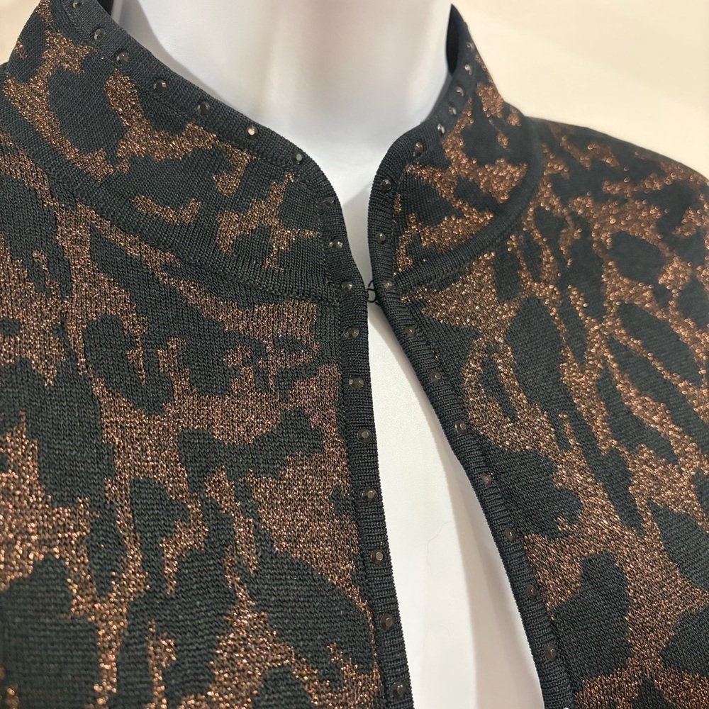 Ming Wang Animal Print Rhinestone Trim Knit Cardigan Jacket size Large - Picture 4 of 8